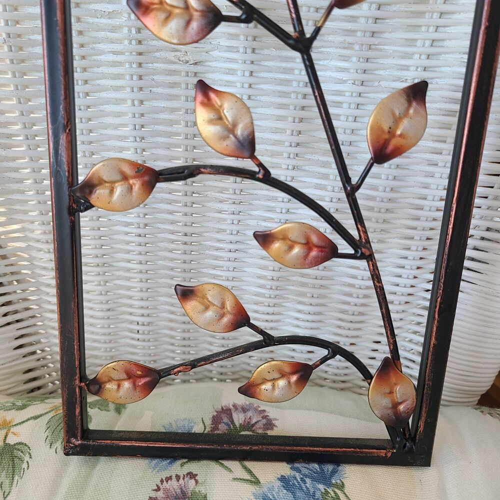 Vintage Metal Art Panel Wall Hanging Leaf And Branch Design Bronze And Gold Tone - Picture 7 of 10